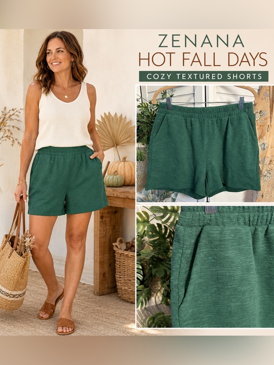 Zenana Outfitters Pants - Zenana Outfitters Green Cozy Textured Elastic-Waist Shorts